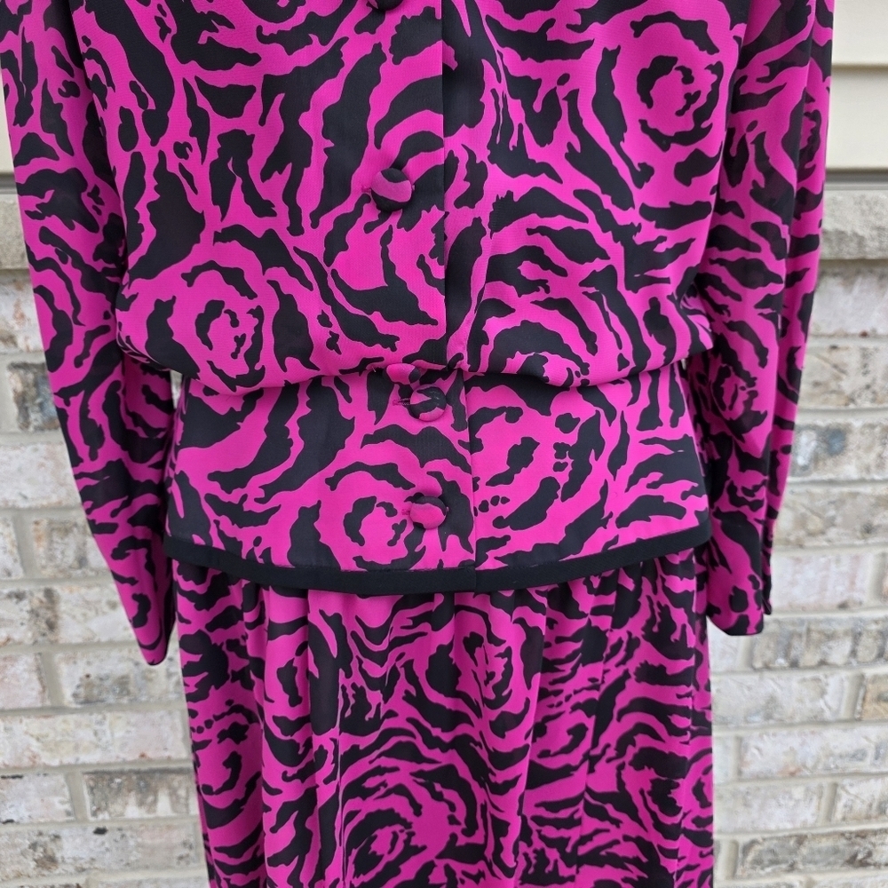 Vintage 80s R&K Originals Pink Rose Print Peplum Dress - Picture 6 of 14